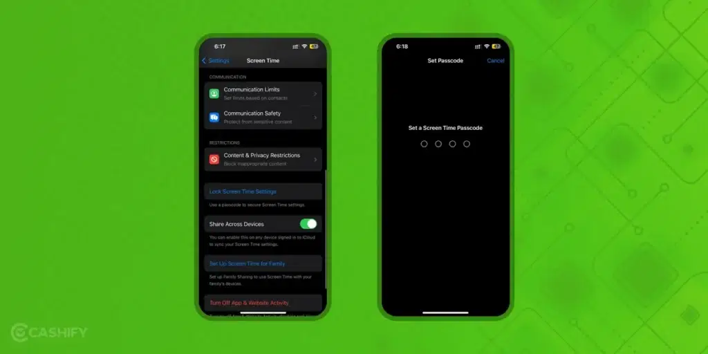 Entering passcode in screen time limit of iPhone