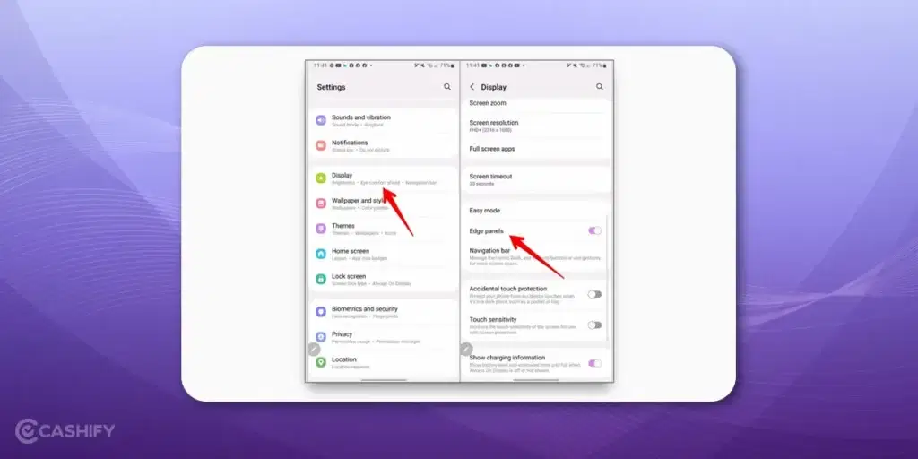 Using the Edge Panel under Display Settings in Samsung Mobile Phones and Tablets to take a screenshot