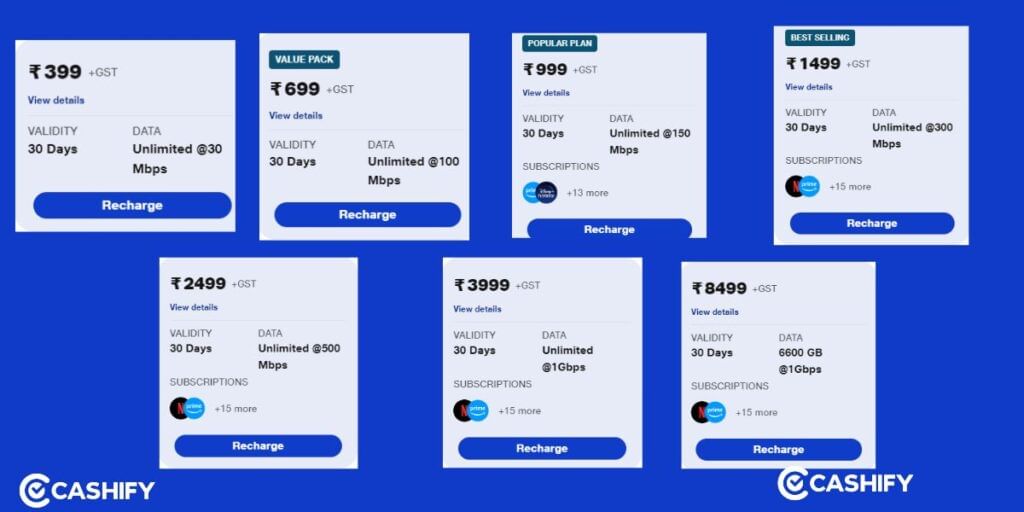 Jio Fiber Plans- Monthly Recharge
