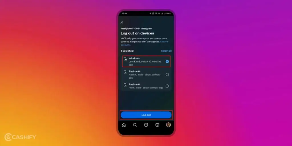 Instagram Login Activity - step - 8