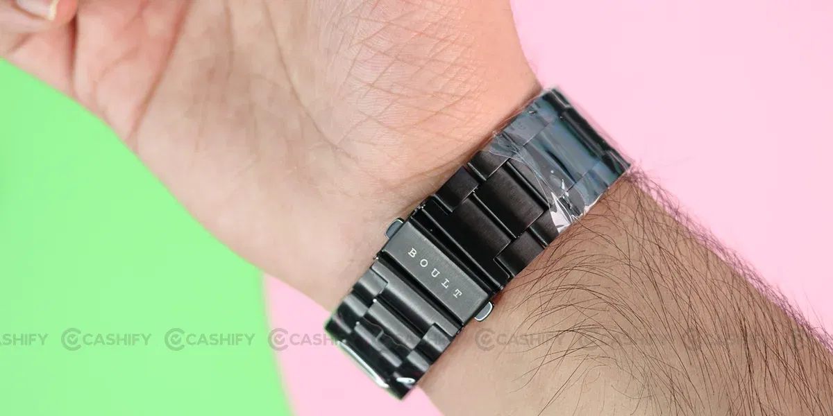 There is a Boult logo on the strap of the watch