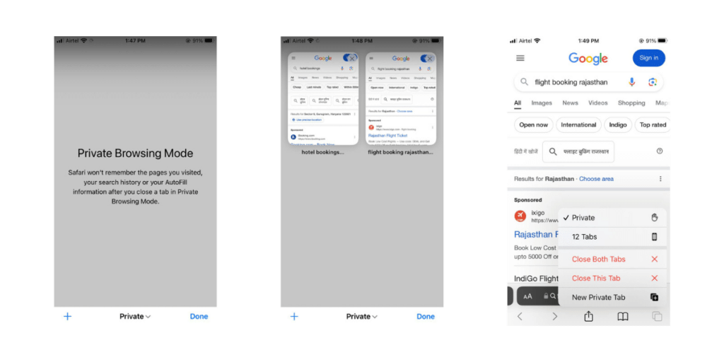 Incognito Mode Apple devices