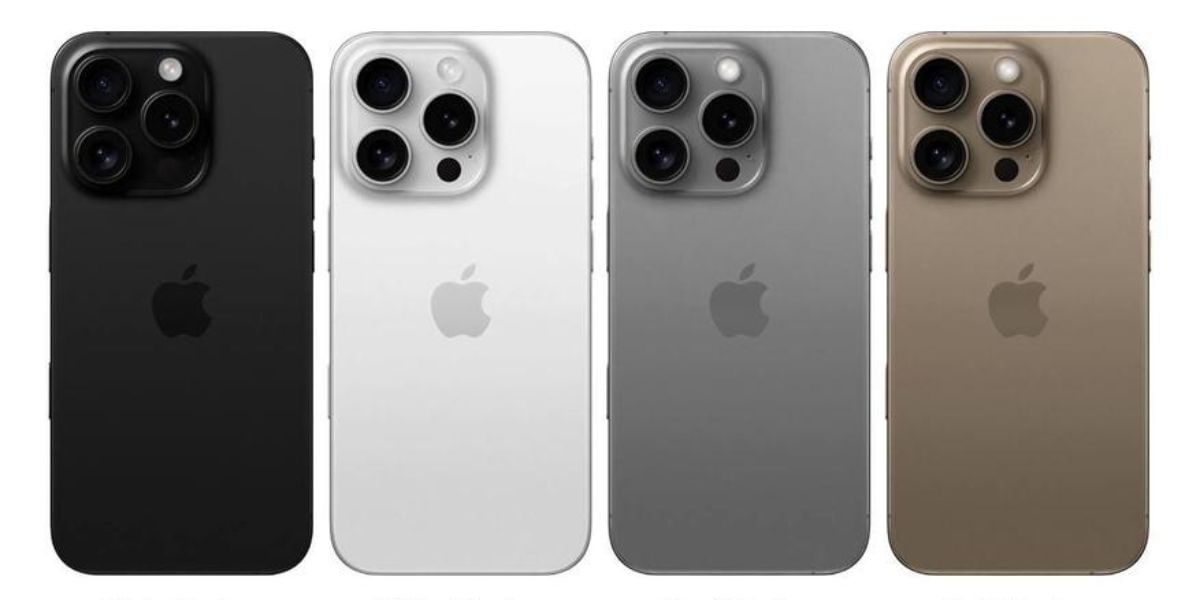 Apple iPhone 16 Pro four colours: White Titanium, Natural Titanium, Black Titanium, and a new Desert Titanium
