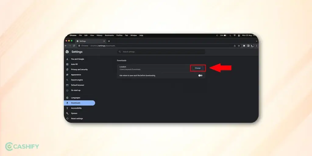 Change Download Location on Google Chrome for Mac - Step -2