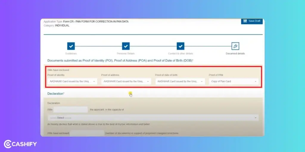 PAN Card correction documents required,
