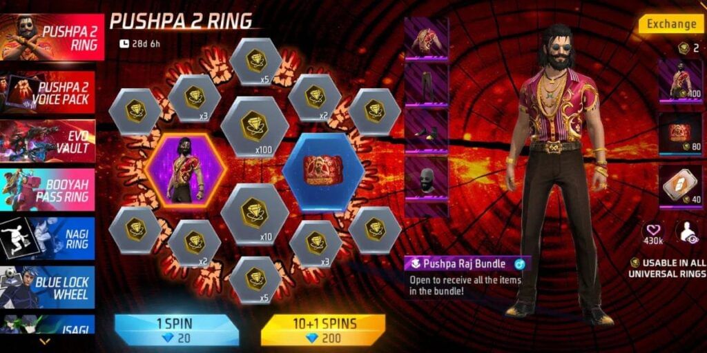 Pushpa Raj Bundle in Free Fire