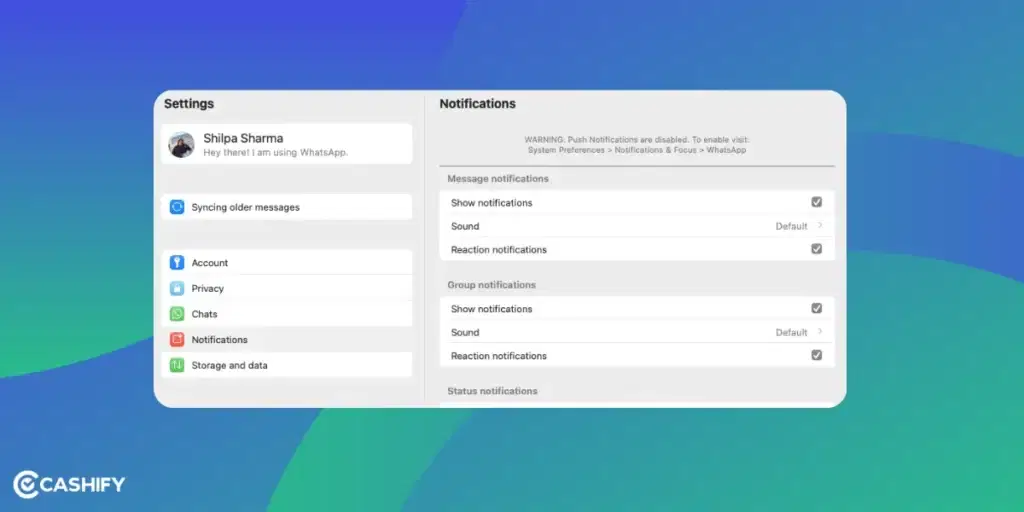 turn off notifications for WhatsApp Web