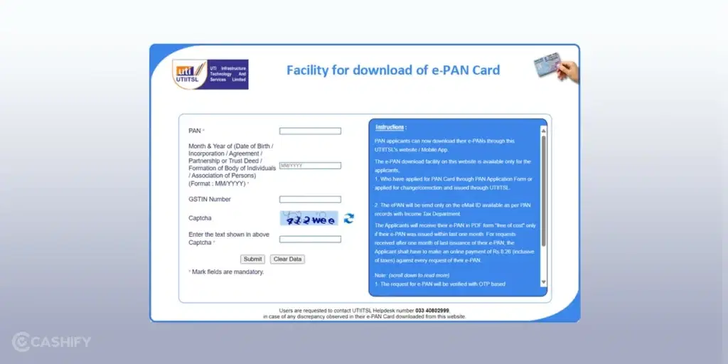 download e PAN card through UTIITSL - step -3