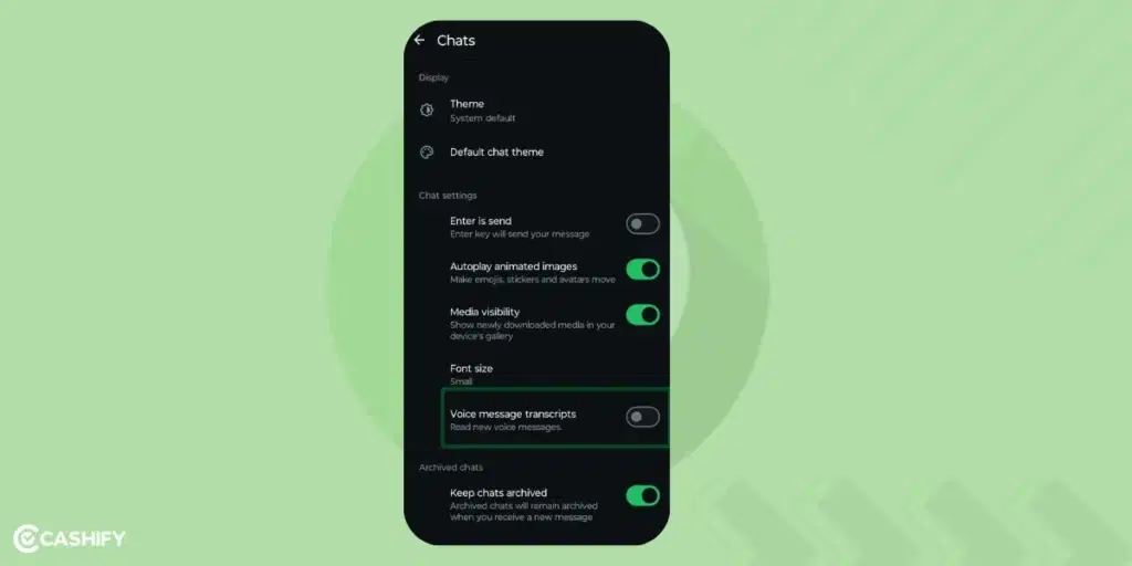 how to enable voice message transcripts