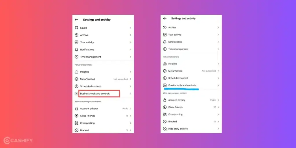 how to switch professional to personal account on Instagram