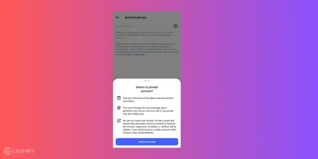 how to switch professional to personal account on Instagram and then private