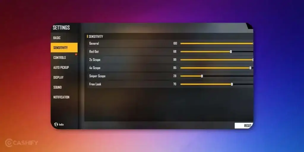 free fire max sensitivity for lower end devices