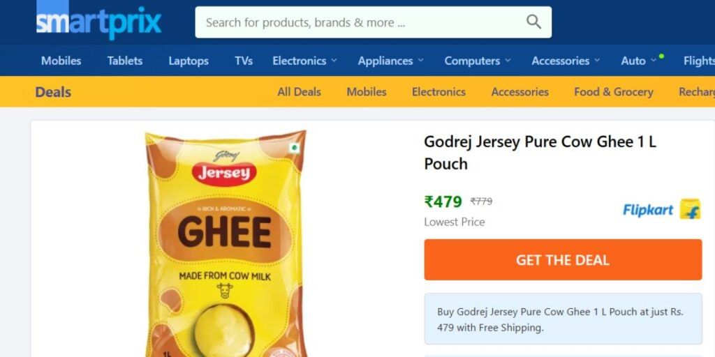 Smartprix groceries app showing lowest deals