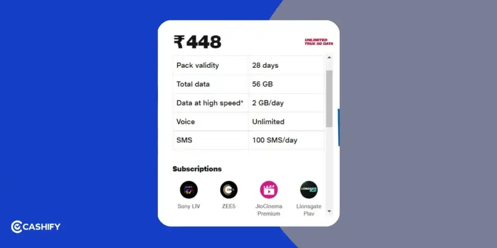 Jio Rs. 448 Plan For 84 Days, best recharge plans in india