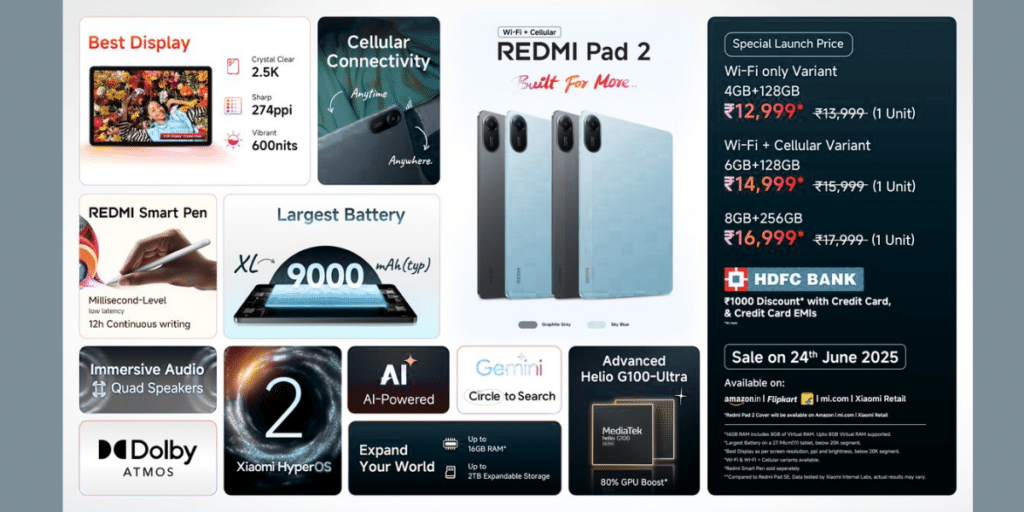 Xiaomi REDMI Pad 2 Launch Price