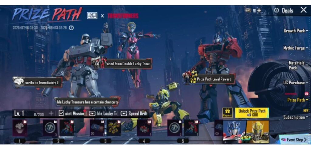 BGMI Transformers rewards