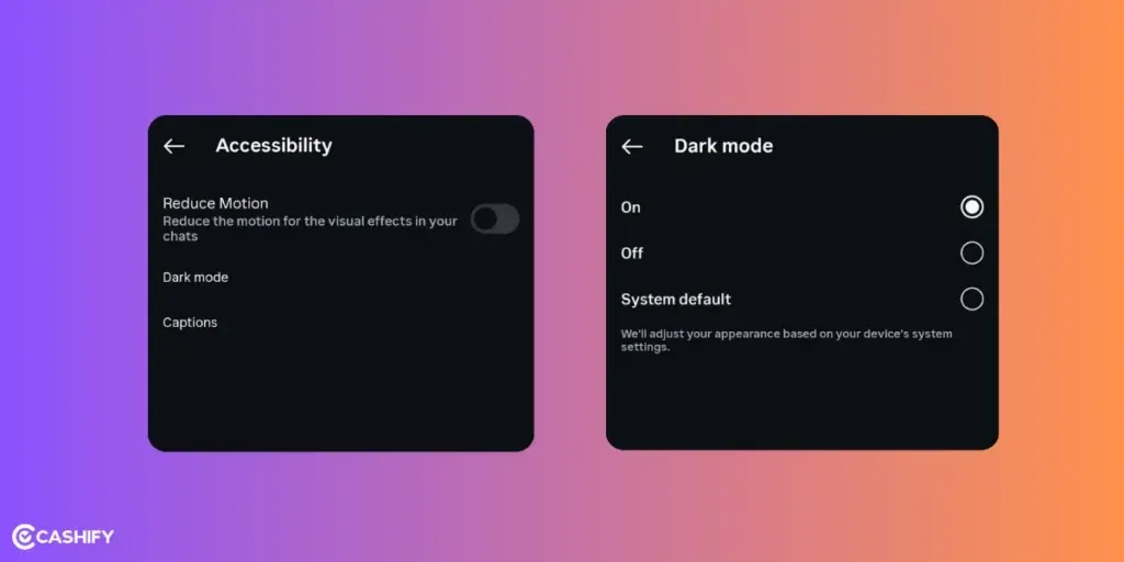 turn on dark mode on Instagram on android