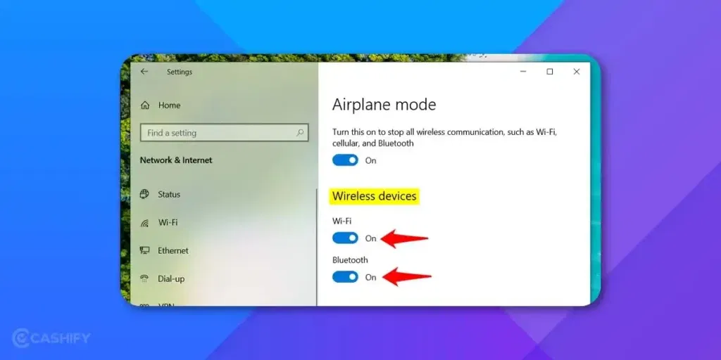 check airplane mode and wifi settings