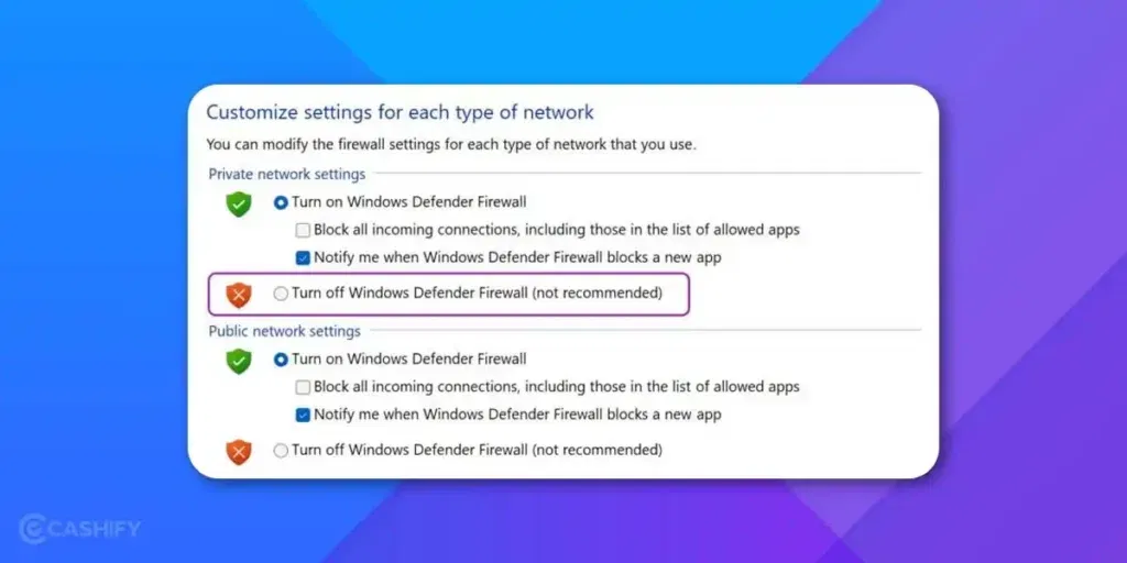 disable vpns or firewall settings