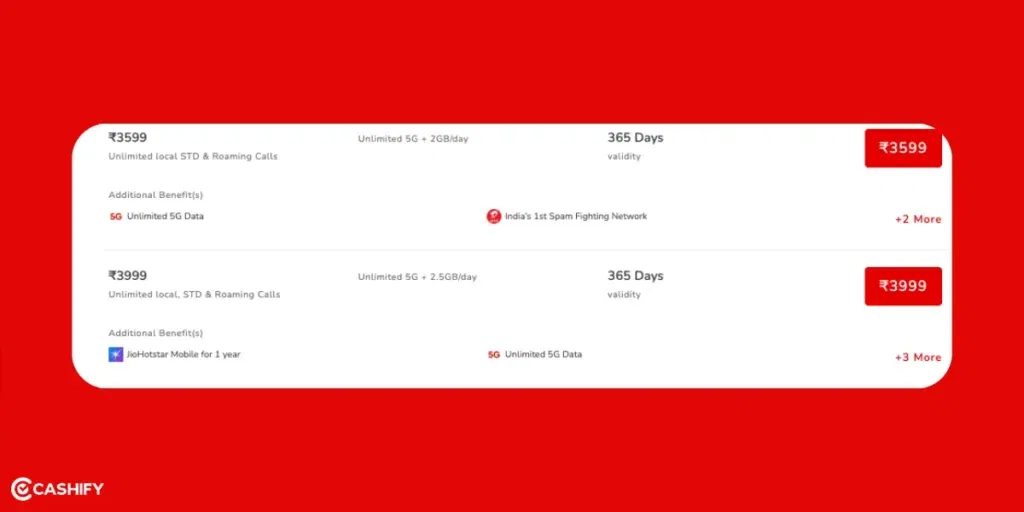 Jio airtel vi Annual Recharge Plans