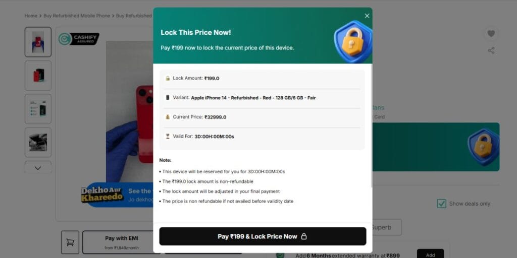 Cashify Lock Price Offer