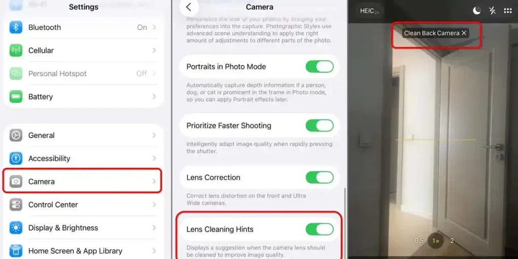 lens cleaning hint on iphone 17