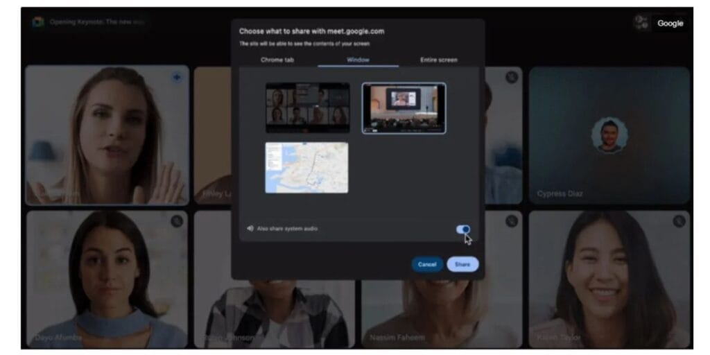 Google meet system audio share