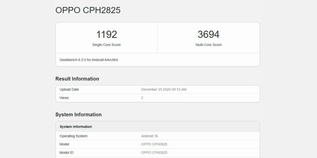OPPO Reno 15 geekbench scores