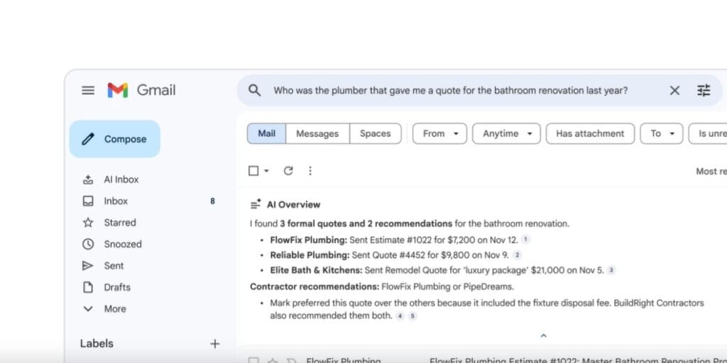 Gemini Gmail upgrade features