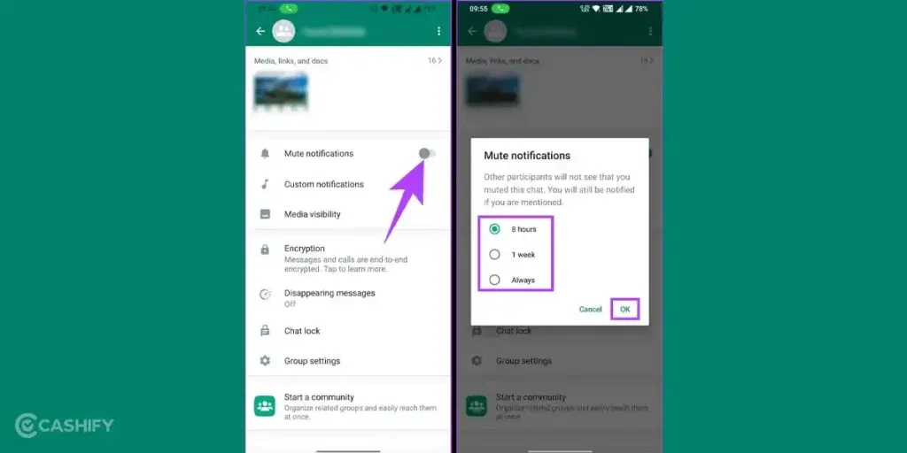 mute notifications on whatsapp