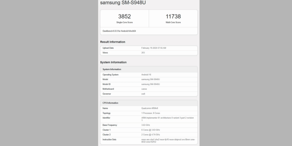 Galaxy S26 Ultra Geekbench Scores