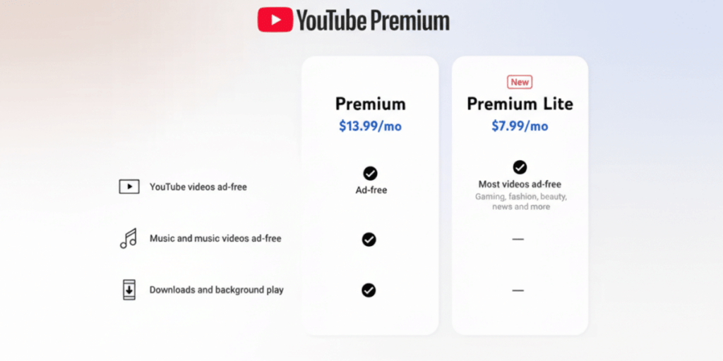 YouTube Premium Lite pricing revealed