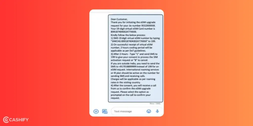 confirmation message for jio esim transfer