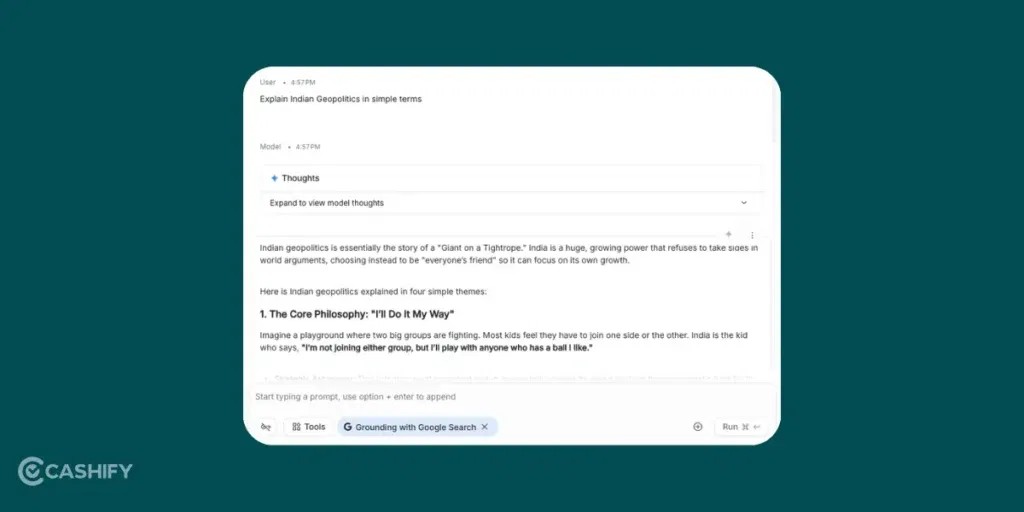 Example AI response generated in Google AI Studio using Gemini model