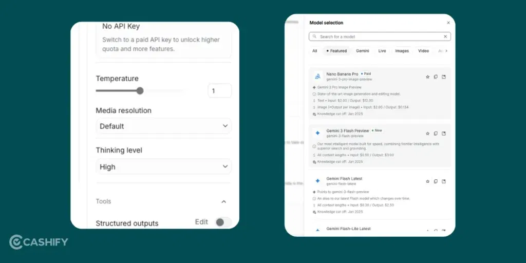 Selecting Gemini Pro model in Google AI Studio for free AI tasks