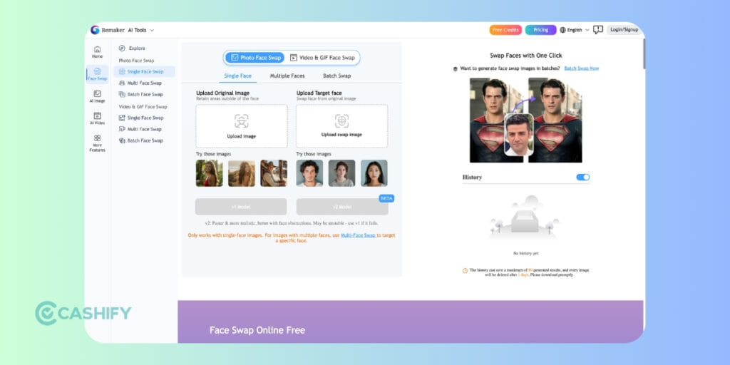 Remaker AI Face Swap options 