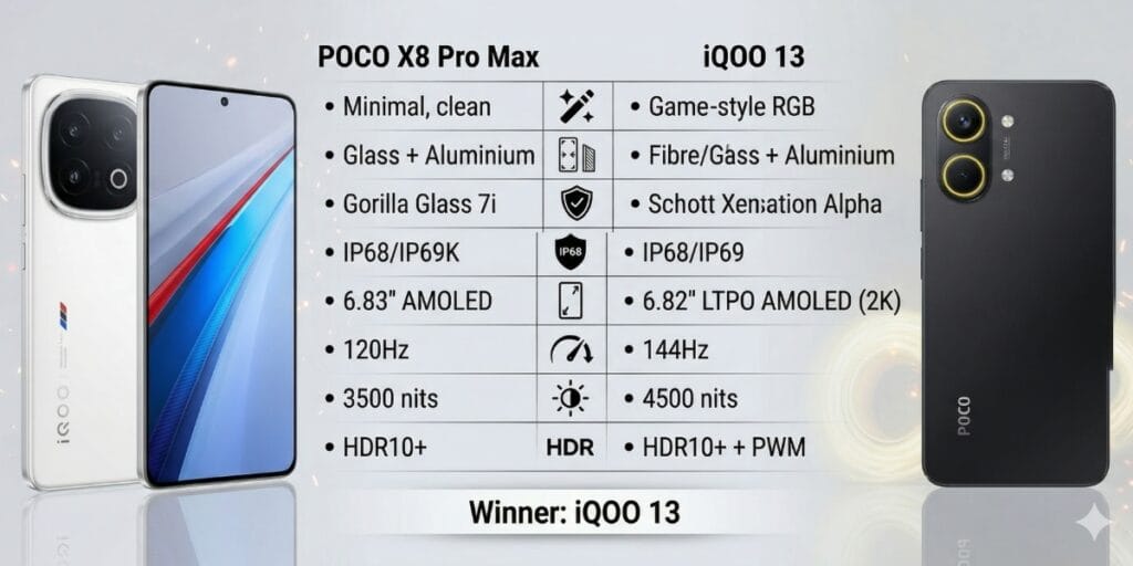 Poco X8 Pro Max vs iQOO 13: Design And Display