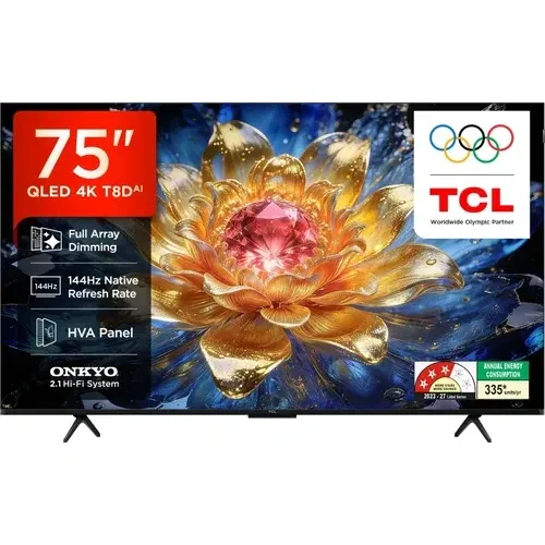 TCL 75T8D 75 inch (190 cm) Ultra HD 4K Smart QLED Front