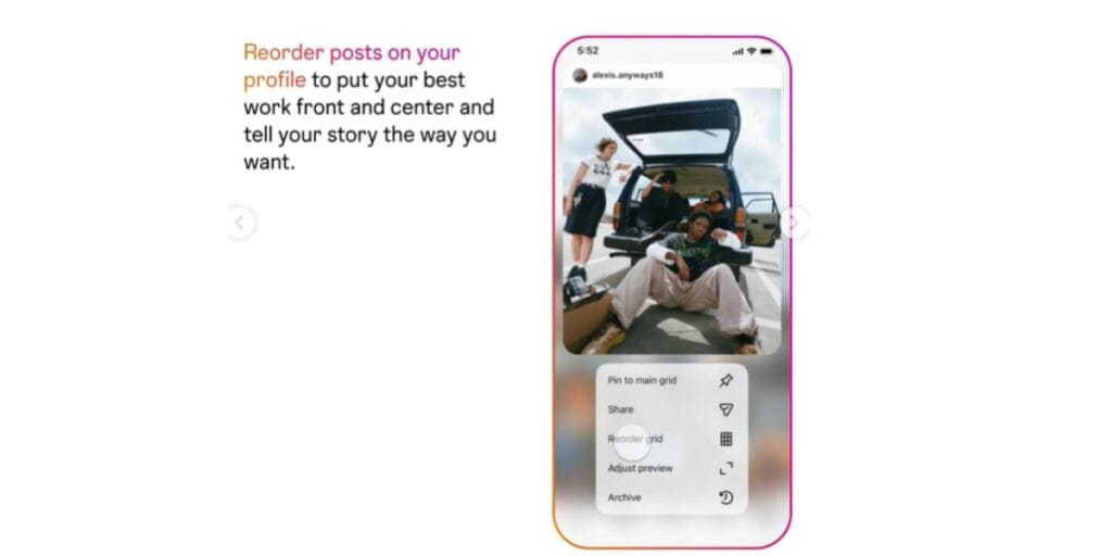 Instagram reorder your grid