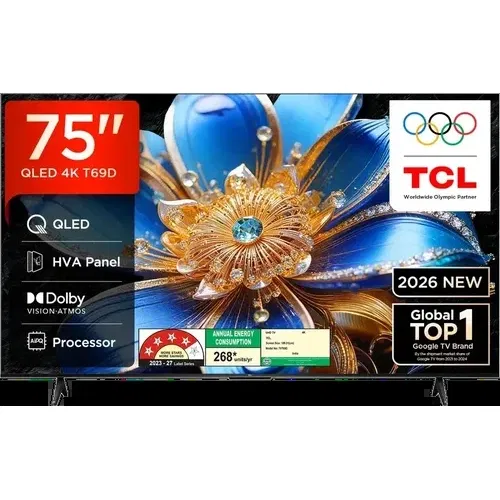 TCL T69D 75T69D 75 inch (190 cm) Ultra HD 4K Smart QLED Front