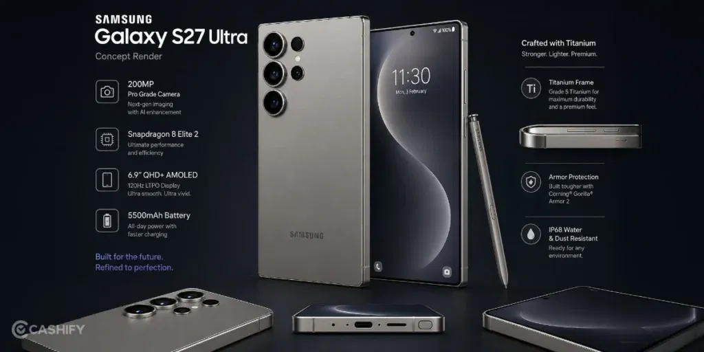 Galaxy S27 Ultra Design: S Pen And Titanium Frame.