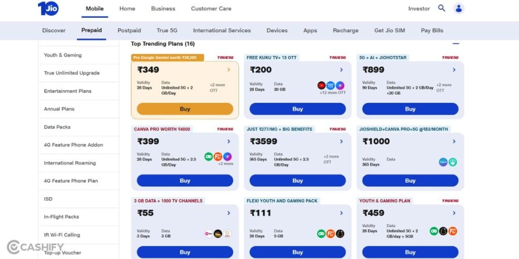 Jio prepaid recharge plans 2026